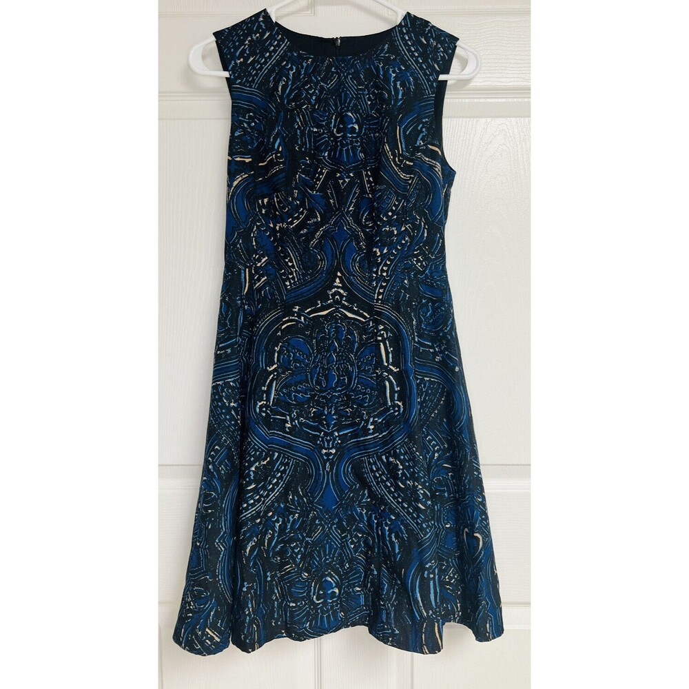 Nanette Lepore Dress Size 2 Abstract Print Blue Black Fit Flare